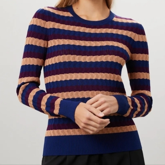 Jason Wu Womens Textured Lightweight Striped Sweater Crew Neck Stretch Size S - Picture 7 of 7